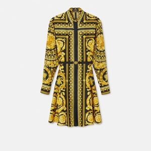 Versace Black and Gold Long Sleeve A-Line Dress